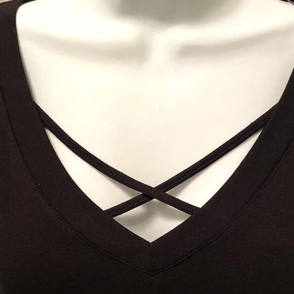 NWT Size Small Black LS Tee Criss Cross Neck SUPER SOFT EYE CANDY - Picture 4 of 8